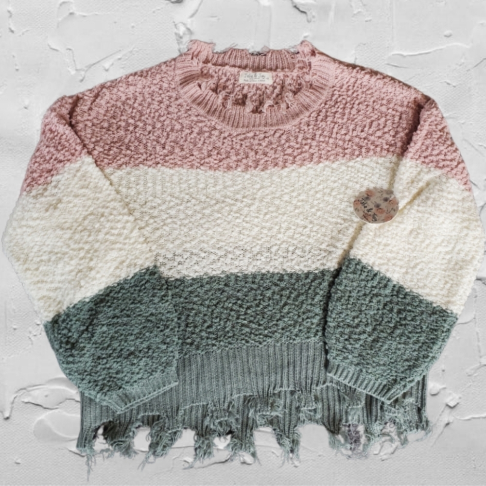 ⛔️SOLD⛔️NWT Pink Distressed Striped Sweater Size Large